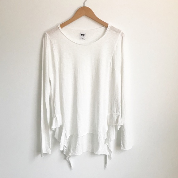 NSF Tops - NSF White Rosie Long Sleeve Ruffle Hem Top